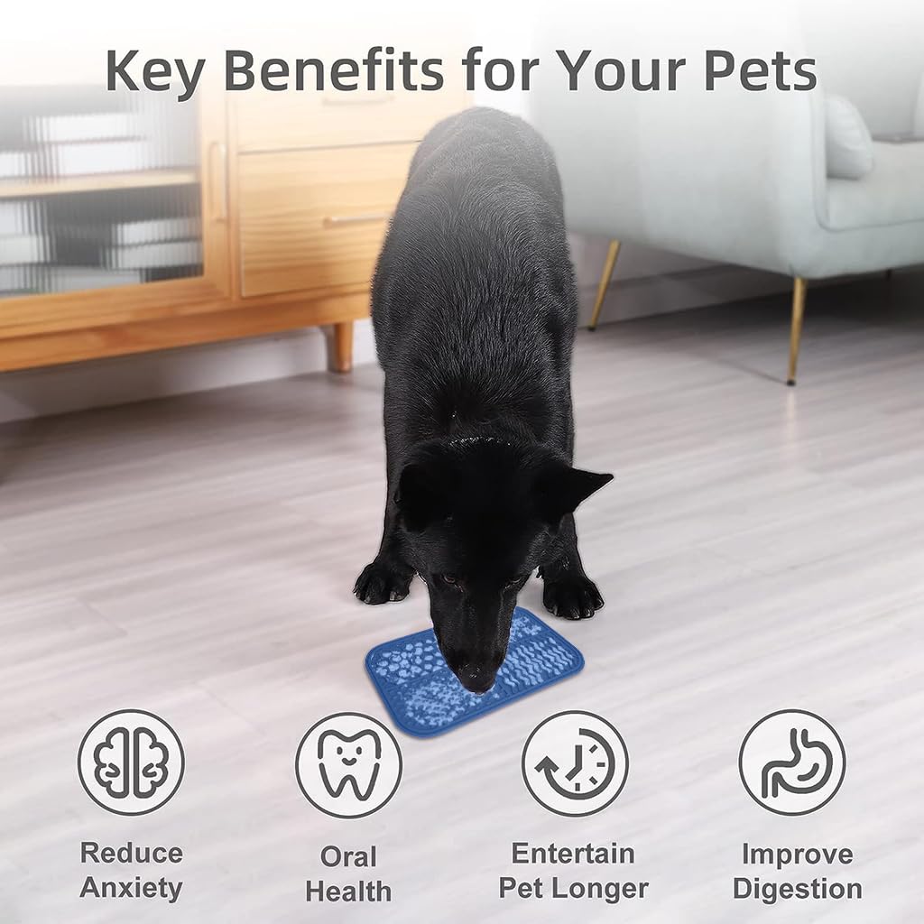 Lick Pad for Dog Cat, Food-Grade Silicone Dog Food Mat Slow Feeding Mat for Wet Food, Peanut Butter, Rectangular Lick Pad with 4 Patterns, Perfect Use During Training, Bathing, Grooming