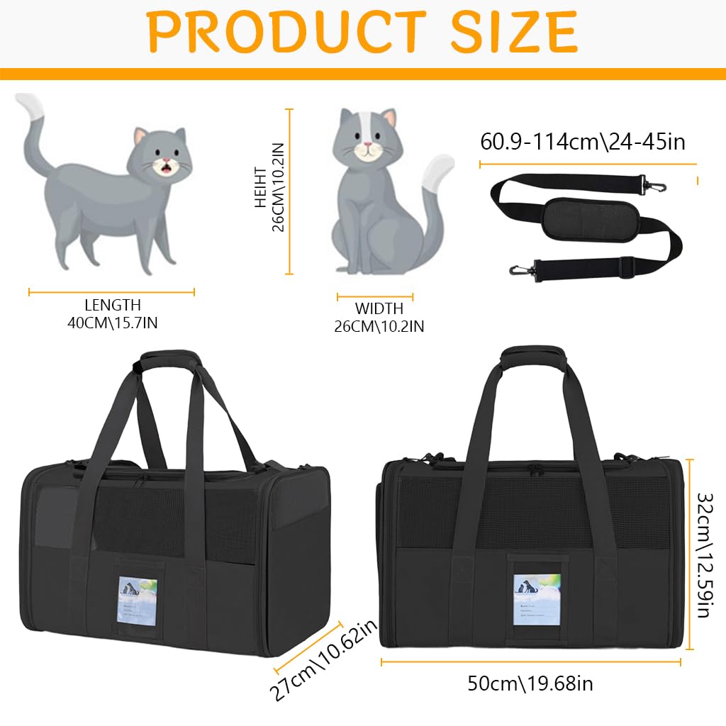 Qpets Pet Carrier Bag for Cats and Small Dogs with Mesh Ventilation and Waterproof Food Pouch 50x23x31cm