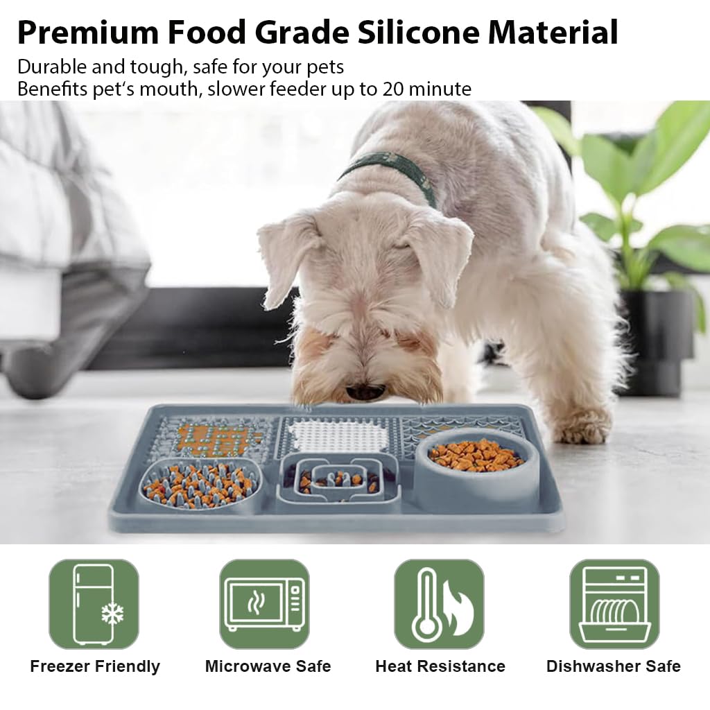Lick Pad for Dog Cat, Food-Grade Silicone Dog Food Mat Slow Feeding Mat for Wet Food, Peanut Butter, Rectangular Lick Pad with Suction Cups, Perfect Use During Training, Bathing, Grooming