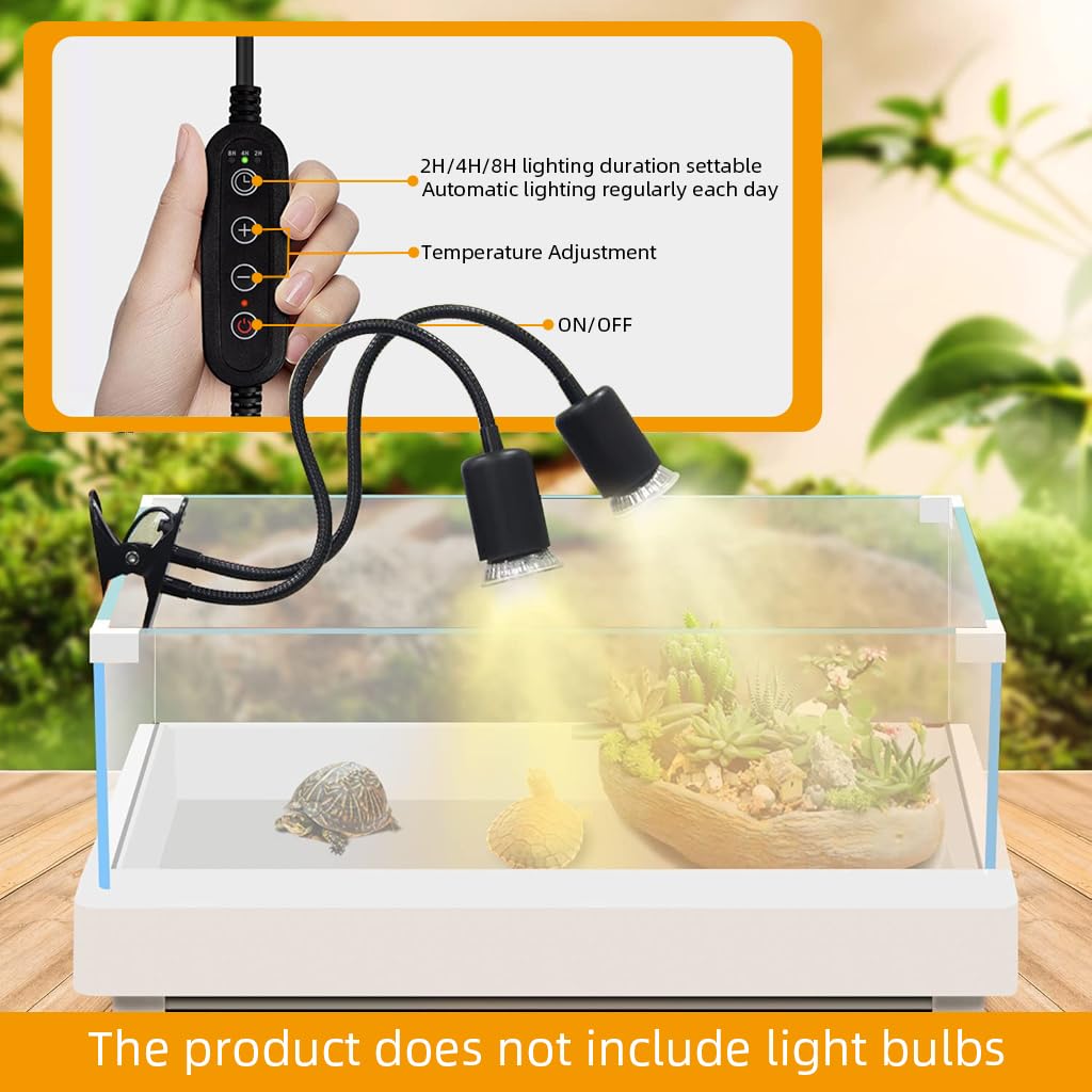 Qpets® Turtle Heat Lamp 50W Light with 3 Timing Settings & with Controller Plug and Go Basking Light Flexible Clip On Basking Lamp