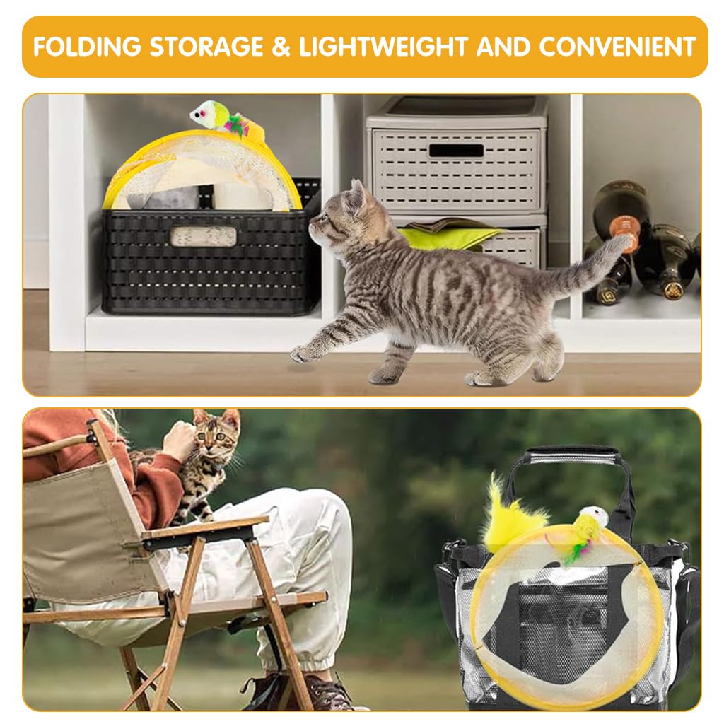 Cat Tunnel Toy Spring Tunnel Toy Elastic Spring Tunnel Cat Toy with Feather Tail Teaser Toy for Cat, Small Pet