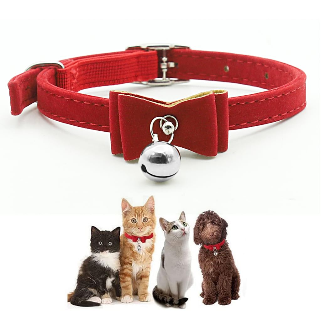 Qpets® Cat Collar, Adjustable Cat Belt, Strong Breakaway Buckle Cat Collar with Bell, Velvet Neck Strap Cats Collar Soft Plush Collar Cat Gift (Total Length 36CM/14.17in)