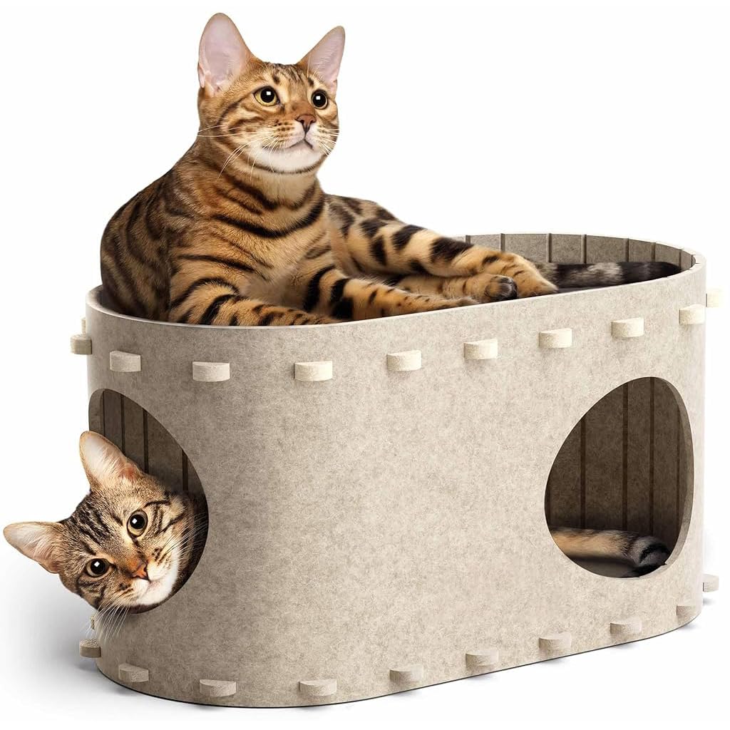 Qpets Cat House for Indoor Cats featuring Three‑Piece DIY Assembly and Oval Open Design 58x33x30cm