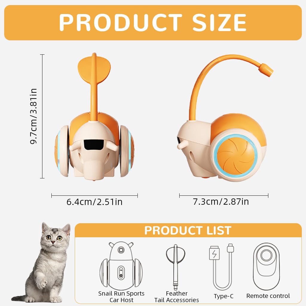Qpets Cordless Snail Cat Toy with Dual Modes and Motion Sensor | USB Rechargeable 50‑Minute Playtime