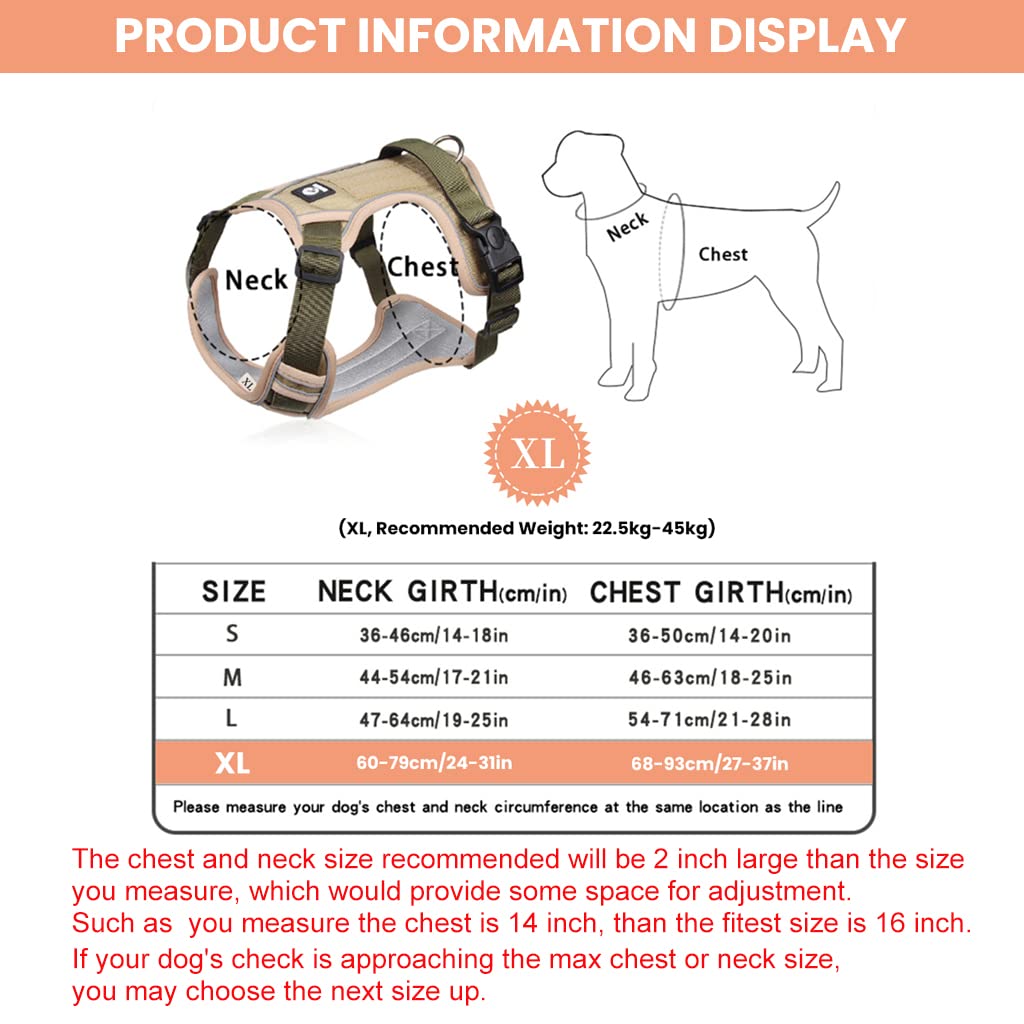 Qpets Dog Harness for Large Dogs with Dual Metal Buckles and Reflective Strips | Khaki XL 2 PCS