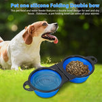 Qpets Dog Bowl for Travel and Hiking featuring 2 in 1 Bifold Design with Carabiner | Food Grade Silicone
