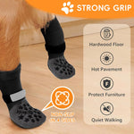 Qpets Dog Socks for Paw Protection with Reflective Straps and Non Slip Grip | 4pcs Cotton Set 8cm Width 18cm Length