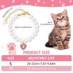Qpets Jewelry Cat Collar for Photoshoots featuring Pink Rhinestone Heart Charm & Pearl | Adjustable 30–35 cm Necklace for Cats and Small Dogs