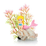 Qpets Little Mermaid Aquarium Decor for Freshwater and Saltwater Tanks featuring Resin Coral and Conch Ornament Set