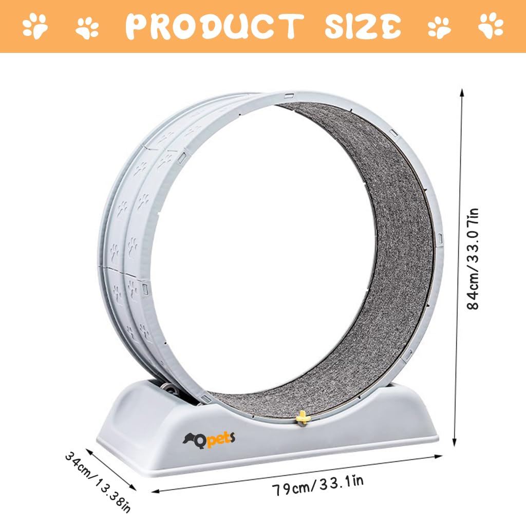 Qpets Cat Exercise Wheel for Running and Walking with Removable Scratcher Track 80x34cm | Silent Bearings and Anti Slip Base