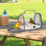 Qpets Parrot Carrier Bag for Travel with Ventilated Mesh and Transparent Window | PC and Nylon Pet Transport with Tray and Perch Stick