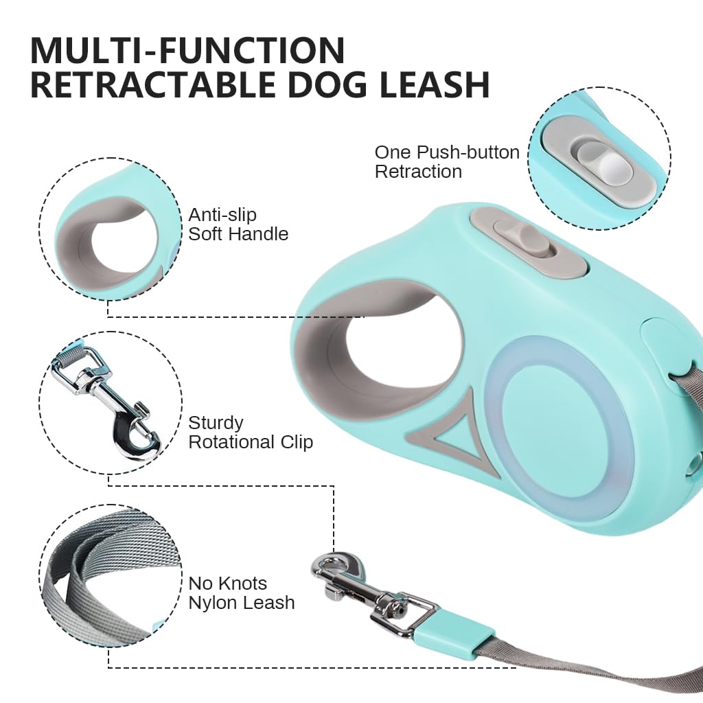 Qpets LED Retractable Dog Leash for Night Walks with 9.8 ft Tape and 360° Swivel Clasp | Green