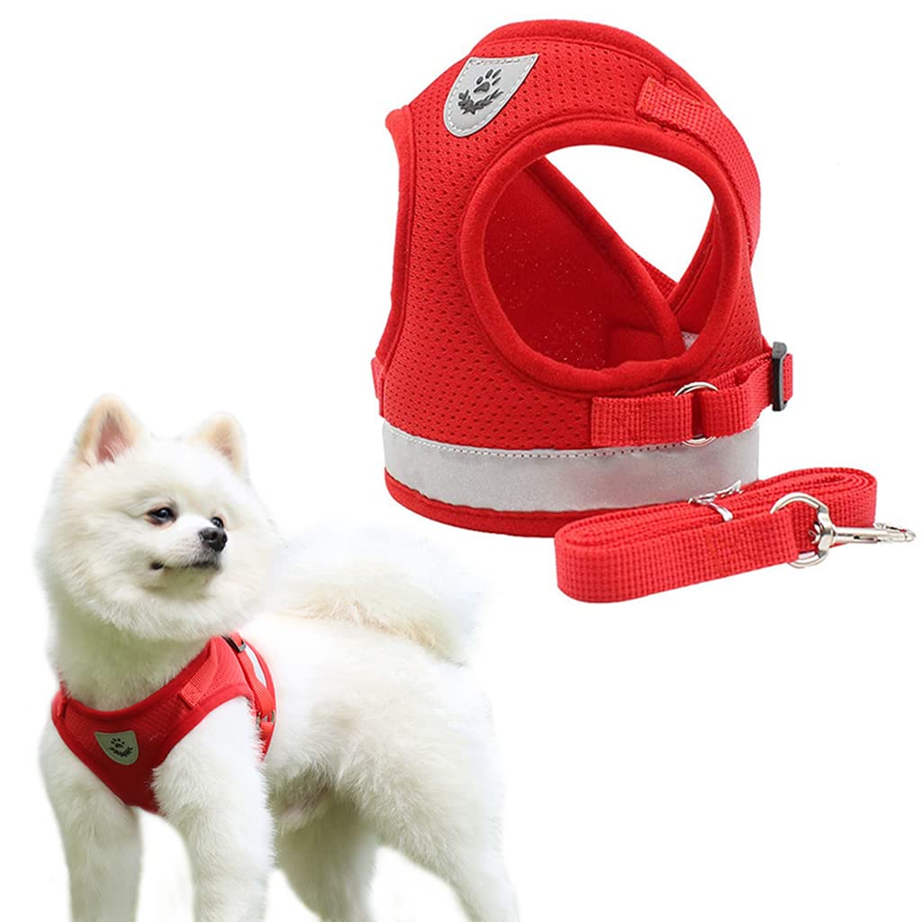 Qpets® Dog Harness for Large Dogs, Adjustable Dog Belt with Safety Reflective Strip, Breathable Mesh Fabric Cat Belt, Dog Vest Harness with Leash (Suitable for 6-9 kg)