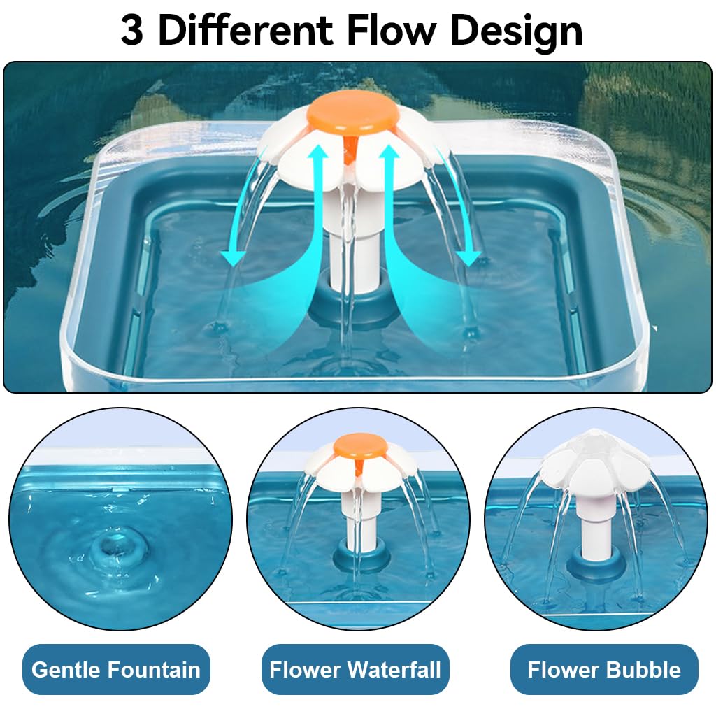 Qpets Cat Water Fountain with 2.2L Capacity and Ultra Silent Pump | Cute Flower Design Green