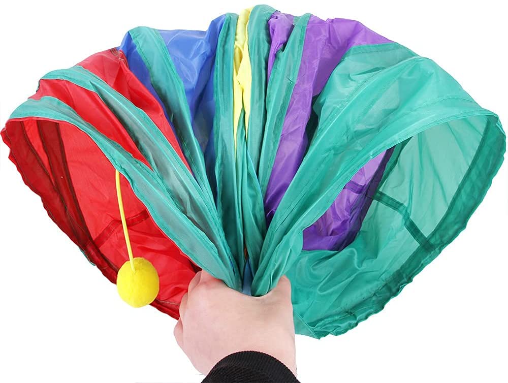 Qpets Cat Tunnel Toy for Indoor Play featuring 3 Way Foldable Design with 25 cm Diameter | Rainbow Crinkle Tube for Active Kittens