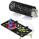 Qpets® Betta Fish Tank Accessories Decoration with Suction Cup, Fish Hide Cave Tunnel Plastic Mesh Fish Tank Landscape Decoration Ornament - 2Pcs