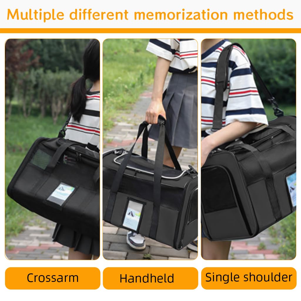 Qpets Pet Carrier Bag for Cats and Small Dogs with Mesh Ventilation and Waterproof Food Pouch 50x23x31cm