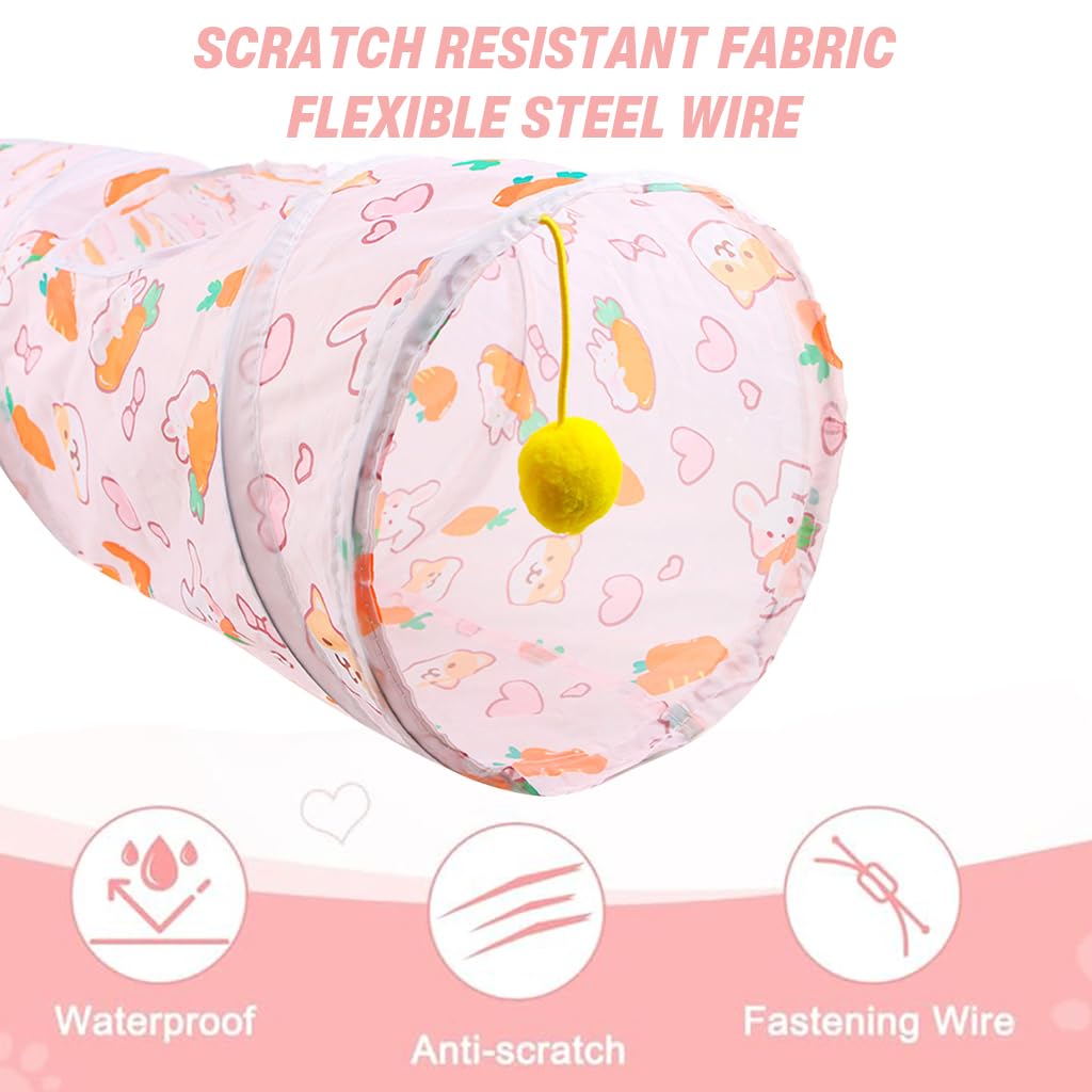 Qpets Cat Play Tunnel Toy with Multi Open Holes and Hanging Plush Ball | 25cm Dia 110cm Long Collapsible Polyester Tube