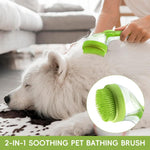 Qpets Pet Bath Brush for Dogs with Built In Soap Dispenser and Soft Silicone Bristles