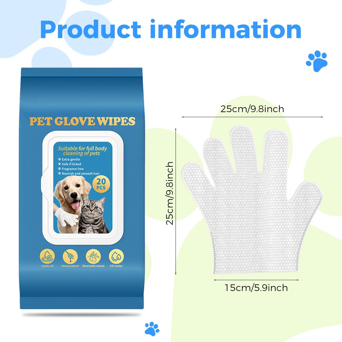 Qpets Pet Grooming Mitts for Dogs and Cats with Waterless Cleaning | 20 Count Pack