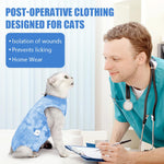 Qpets Cat Clothes for Post Surgery Recovery with Adjustable Closure and Soft Cotton Fabric | Blue Tie-dye Design M Size Back 30cm Bust 34-40cm