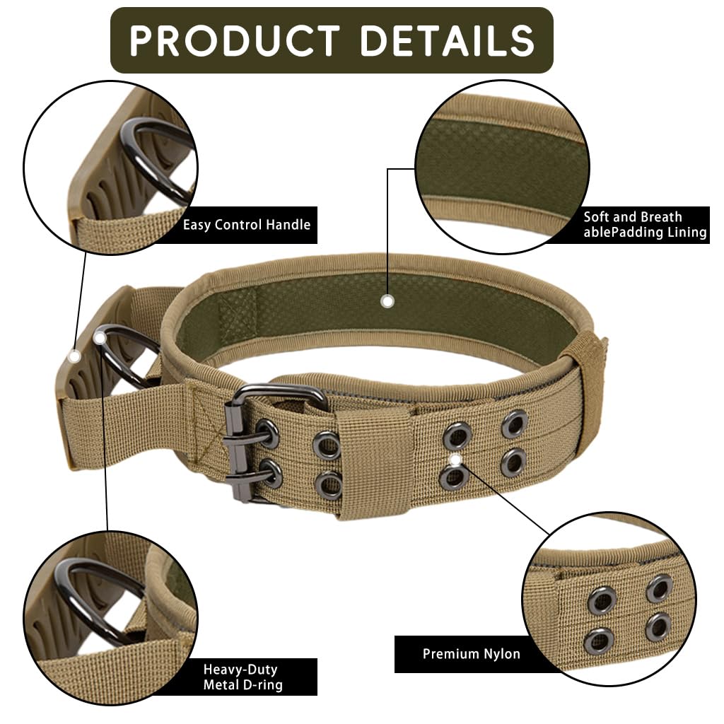 Qpets Dog Collar for Large Breeds featuring Control Handle & Metal D Ring | Reflective Nylon 75 cm