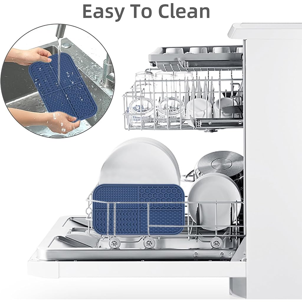 Lick Pad for Dog Cat, Food-Grade Silicone Dog Food Mat Slow Feeding Mat for Wet Food, Peanut Butter, Rectangular Lick Pad with 4 Patterns, Perfect Use During Training, Bathing, Grooming