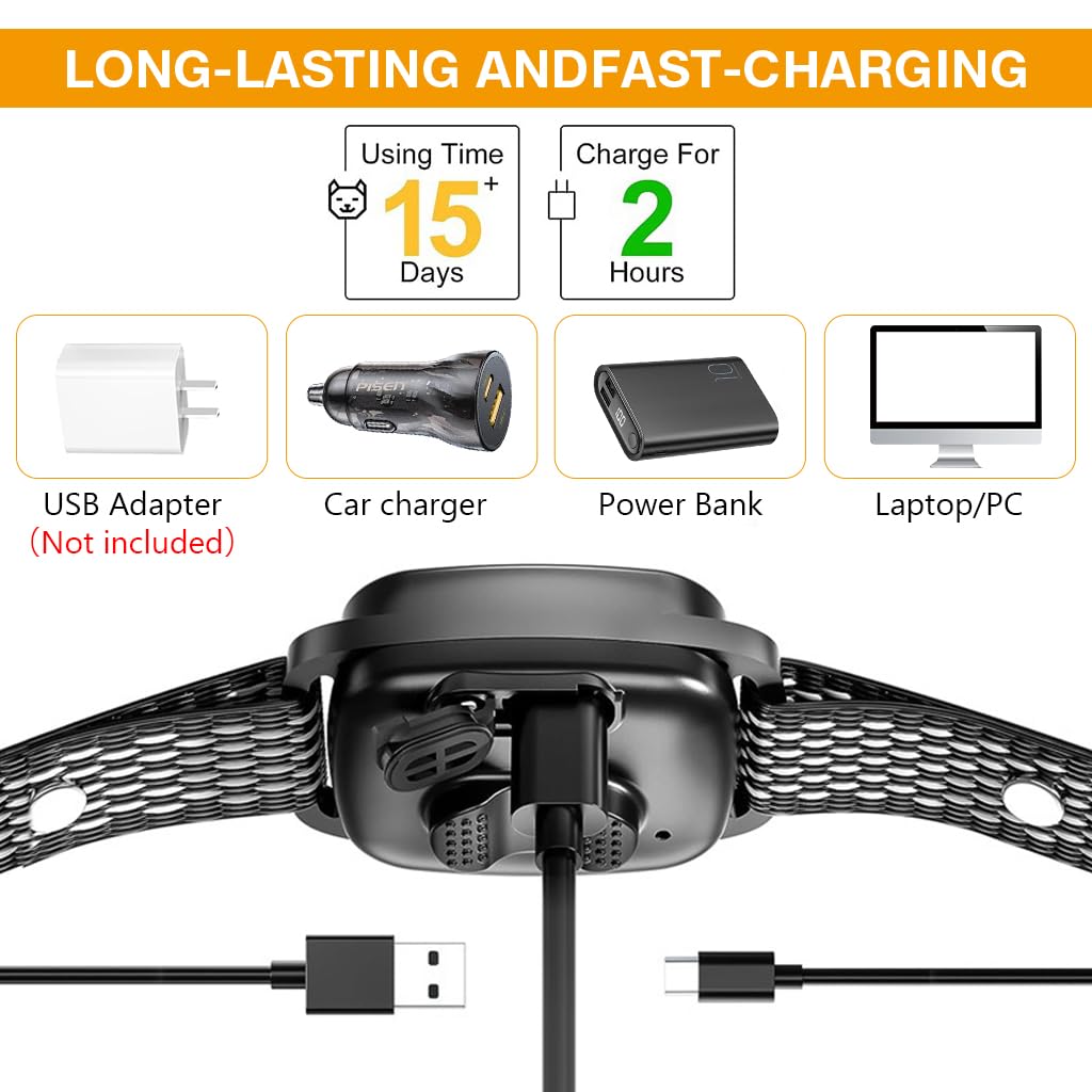 Qpets Dog Training Collar for Bark Control with LCD Display and 6 Adjustable Levels | Safe No Shock Vibration and Beep Modes