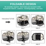 Qpets® Foldable Pet Playpen Breathable Indoor Pet Fence Pet Enclosure with Mesh Window for Cat Dog Movable Pet Delivery Room Detachable Zipper Mesh Shade Cover (114*114*58CM)