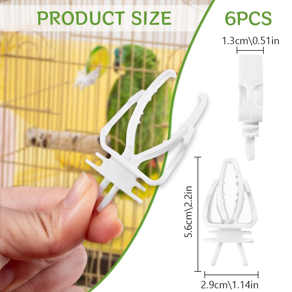 Qpets Pet Food Clip for Bird Cages with Secure Grip Holders 6 pcs in White Plastic | Easy Feeding
