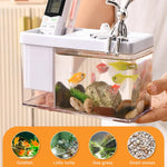 Qpets Compact Desk Betta Fish Tank for Home and Office Decor featuring Slotted Roof and Built in Storage 17.1x8x10.5cm