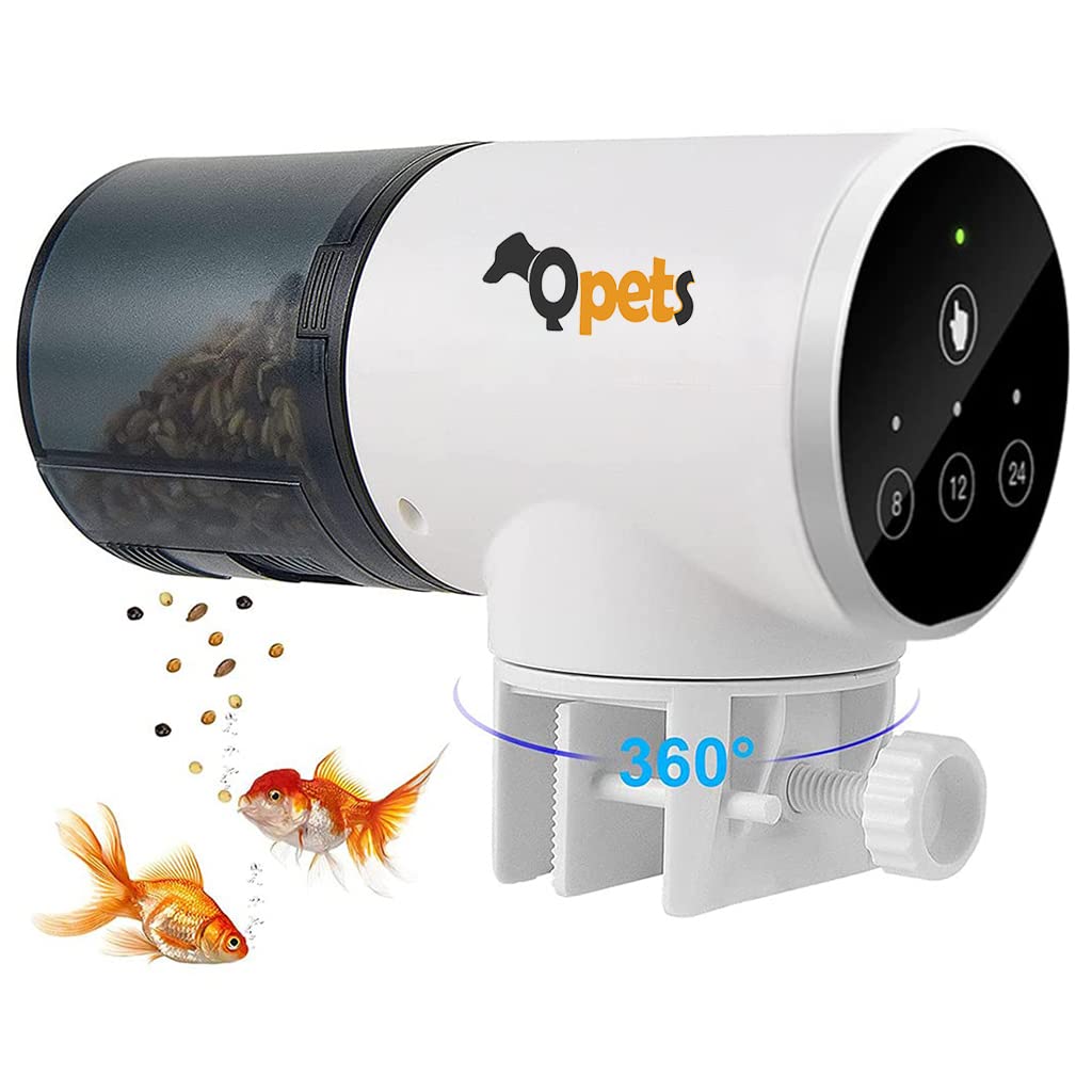 Qpets Automatic Fish Feeder for Aquariums with 0.8L Capacity and 360° Rotating Mount | Timer Feeding