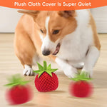 Qpets Dog Treat Ball for Interactive Play and Mental Stimulation with 500mAh Battery | TPU Dispenser featuring Crochet Strawberry Cover