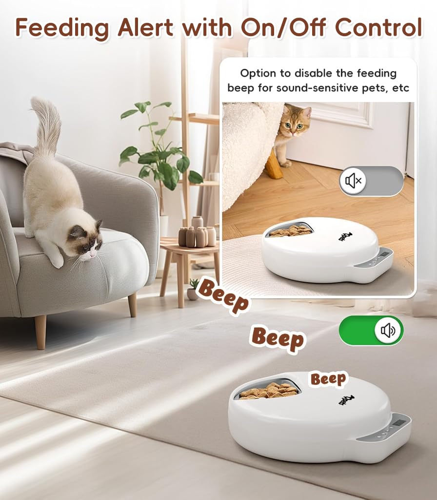 Qpets Automatic Cat Feeder for 4 Scheduled Meals with 960ml Capacity and Ice Box Insert