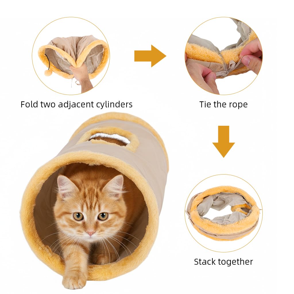 Qpets Cat Play Tunnel for Hiding and Exercise with 25cm Top Opening | Collapsible Plush 50cm Cave