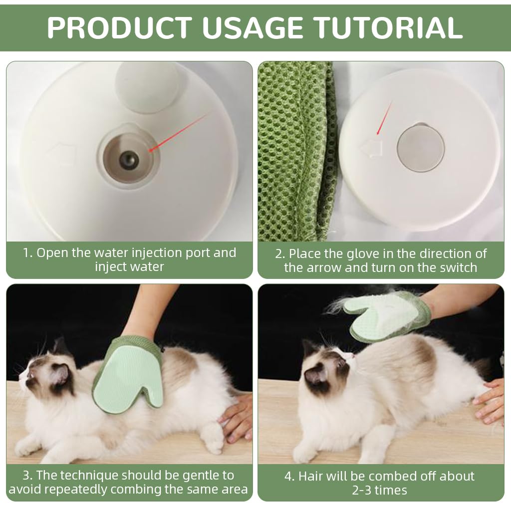 Qpets Pet Hair Removal Gloves for Dogs and Cats with 238 Silicone Bristles | 40°C Steam Grooming Mitt