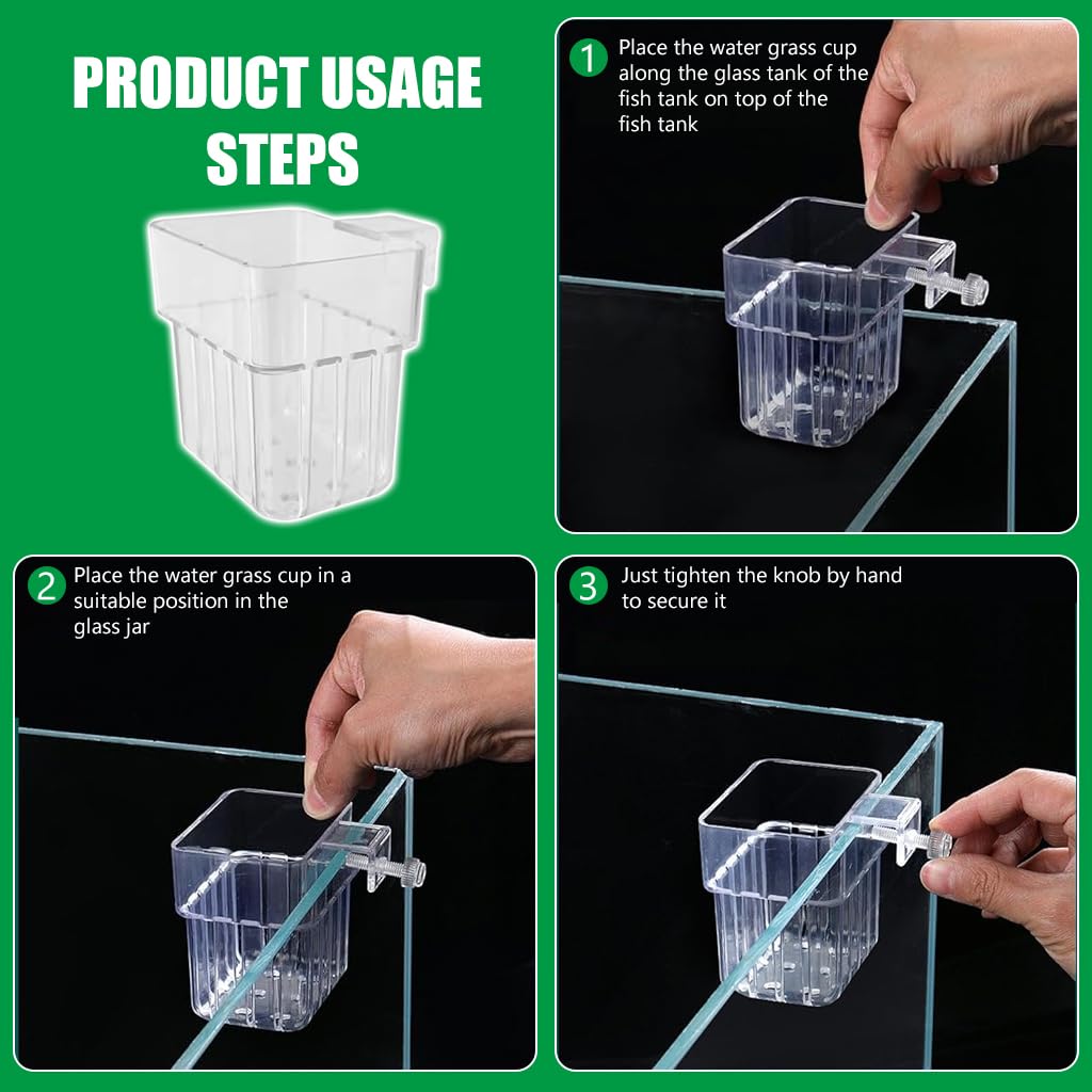 Qpets Aquarium Plant Holder for Fish Tanks featuring Screw Fixed Mount and Draining Holes 8×8×5.7 cm | Clear Acrylic Basket for Freshwater and Saltwater Aquariums