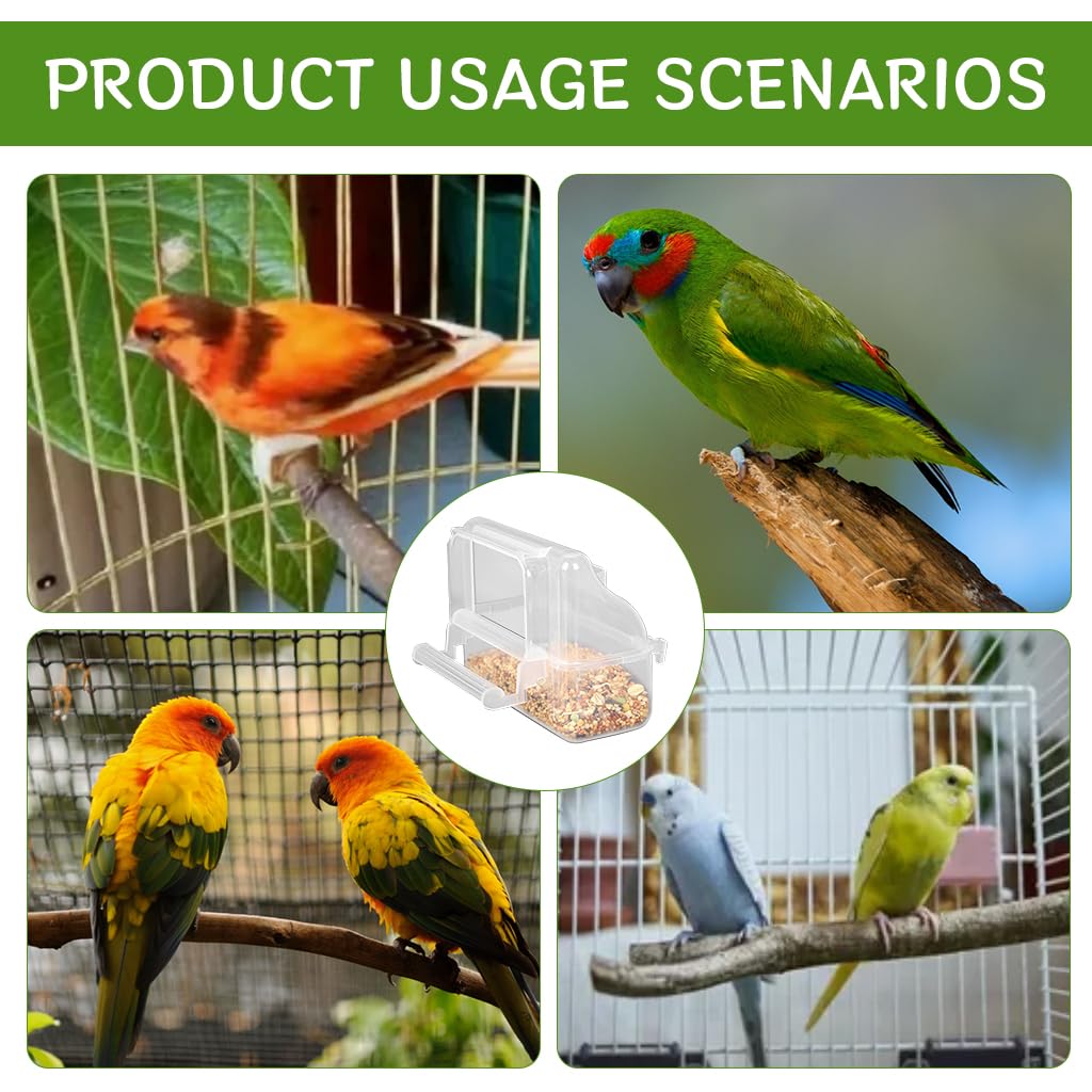Qpets Bird Food Dispenser for Cages with Perch Rod and Transparent Design 11.5×5.2×9.2 cm | Food‑Grade Plastic for Small & Medium Birds
