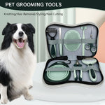 Qpets® 8 in 1 Pet Grooming Kit with Hand Bag Cats Dogs Hair Grooming Tools with Dematting Tool, Nail Clipper & File, Pet Slicker Brush, Bathing Brush, Pet Double Side Teeth Brush, Folding Food Bowl