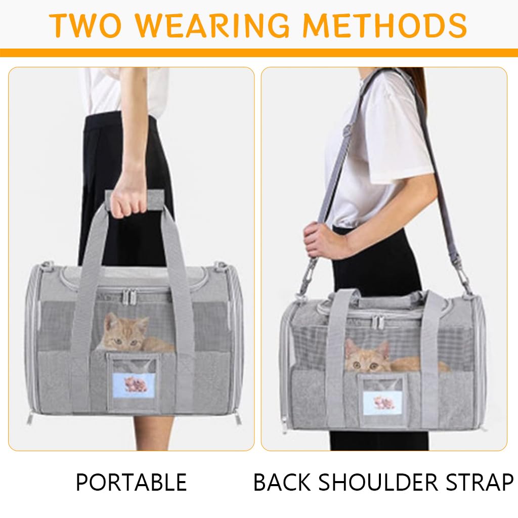 Qpets Cat Carrier Bag for Travel featuring Dual Access Mesh Ventilation and 43X30X28cm Size