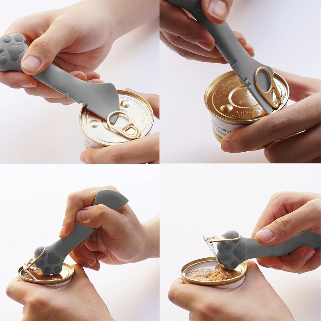Cat Paw Can Opener, Ring Pull Can Opener 2 in 1 Silicone Dual Head Can Opener & Scoop Universal Zip-top Can Puller Cartoon Cat Palm Can Ring Puller Can Opener
