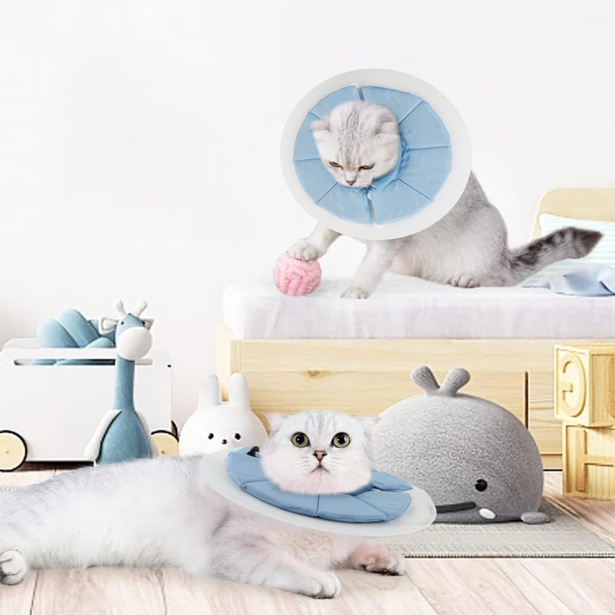 Cat Cone PVC Cat Recovery Cone with Soft Pillow, After Surgery for Anti-Licking Cat Cone, Surgery Recovery Cone for Small Pet (M, 20-34cm)