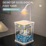 Qpets Betta Fish Tank for Desk and Countertop Use with Ventilated Roof and LED Light | Clear 11.7 x 13 x 14 cm PP Mini Aquarium