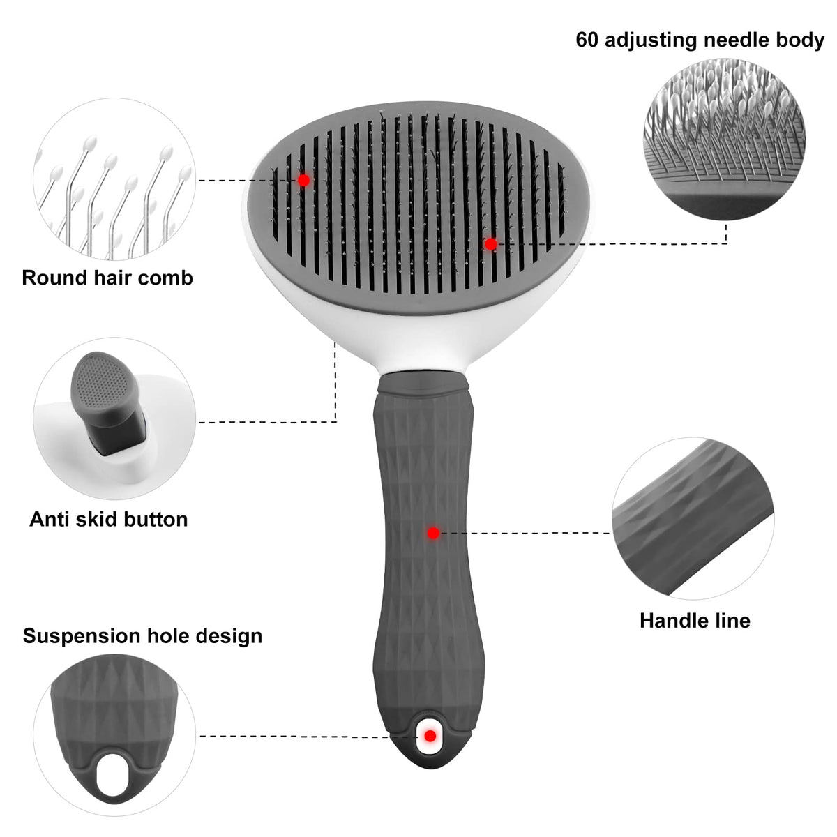 Pet Grooming Brush Daily for Medium Long Hair Dog, Use to Clean Loose Fur & Dirt Great-Grey