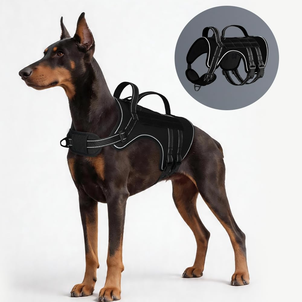 Qpets® Dog Harness with Molle System Adjustable Reflective No Pull Vest for Walking Hiking Training