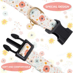 Qpets Floral Dog Collar for Small to Medium Dogs featuring Daisy Pendant and Metal D-Ring | Adjustable 36–60cm Soft Fabric Design