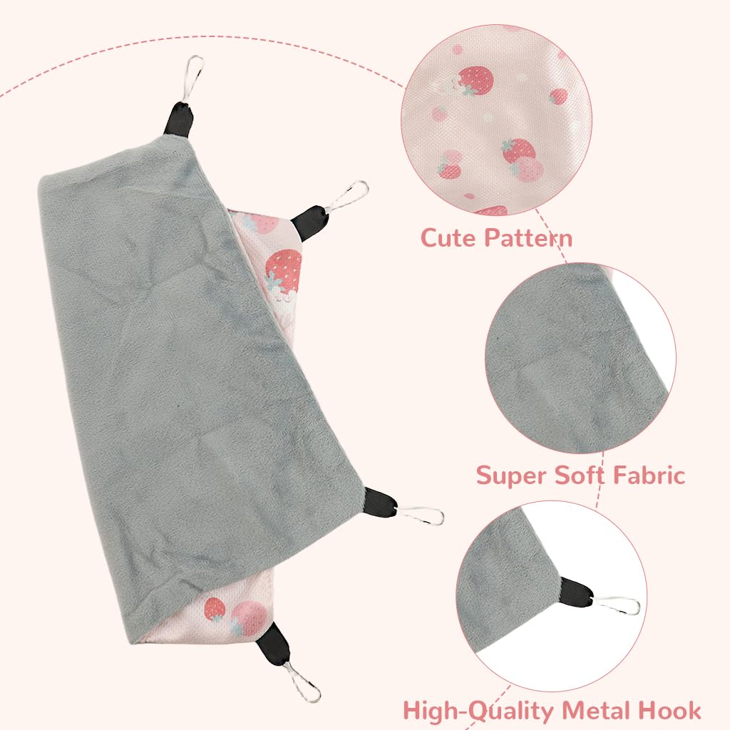 Qpets Cute Strawberry Hammock for Small Pet Cages with 4 Quick Snap Buckles 28x28 cm | Polyester Hanging Bed for Guinea Pigs Ferrets Hamsters and Hedgehogs