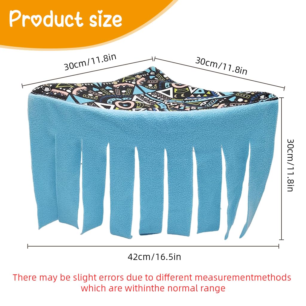 Qpets Hamsters Hammock Corner for Small Pets with 11.8 in Tassel Curtains | Easy Install Blue Hideout 30x30x42 cm
