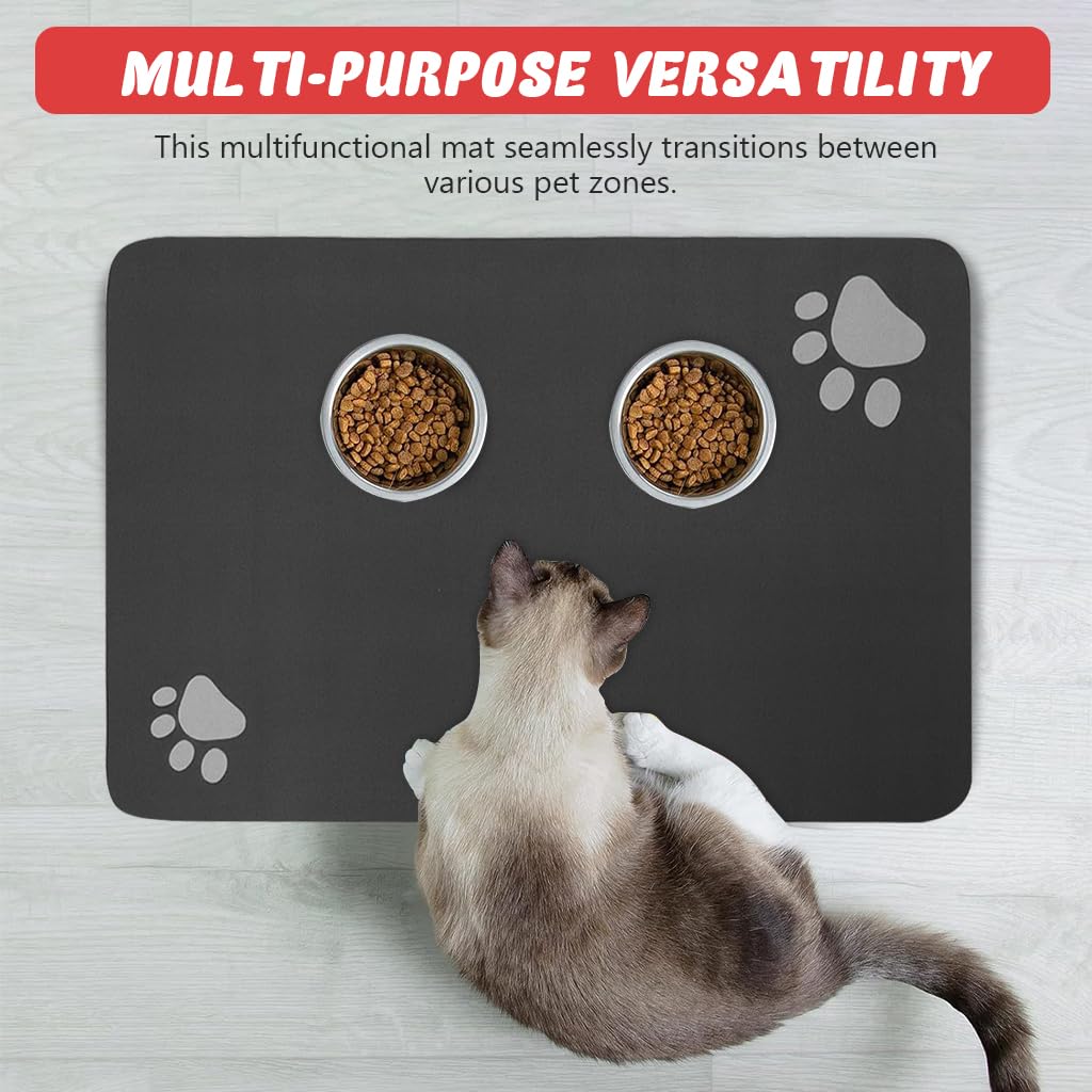 Qpets Cat Dog Food Mat 50x30cm for Feeding Areas with Quick-Dry Diatom Surface | Non-Slip Black Floor Protection