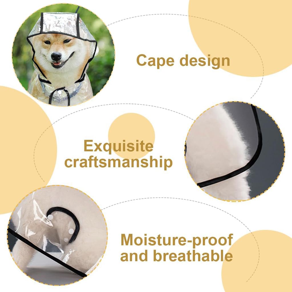 Qpets Dog Raincoat for Outdoor Walks with Dual Row Buttons and Clear EVA Hooded Design